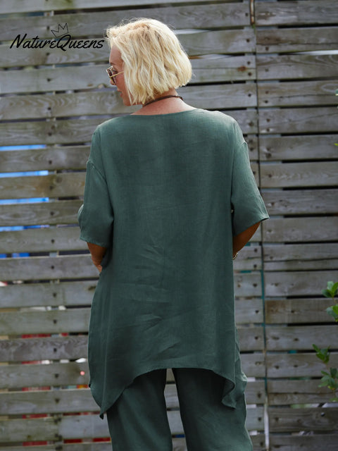 Women's V Neck 100% Linen Shirt