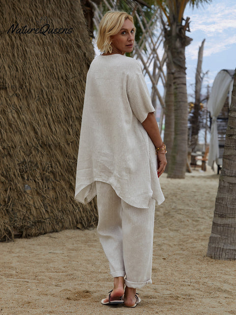 Women's V Neck 100% Linen Shirt