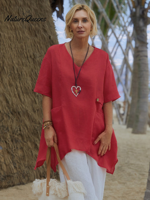 Women's V Neck 100% Linen Shirt