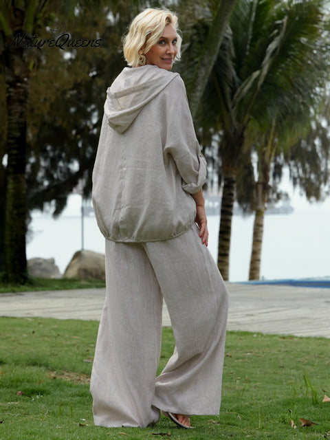 Women's Casual Hooded 100% Linen Jacket