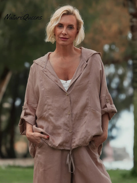 Women's Casual Hooded 100% Linen Jacket