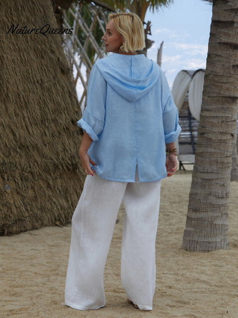 Women's Casual Hooded 100% Linen Jacket