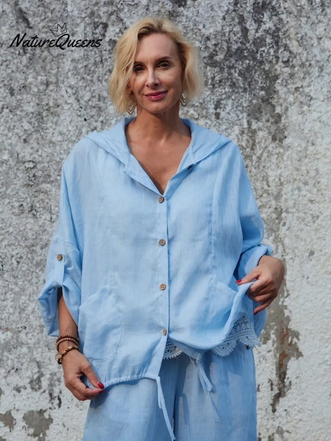 Women's Casual Hooded 100% Linen Jacket