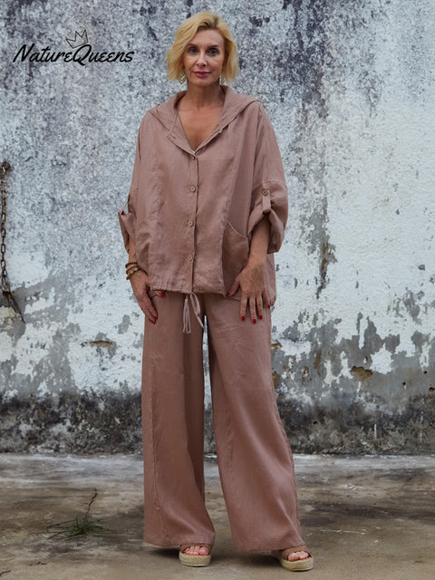 Women's Casual Hooded 100% Linen Jacket