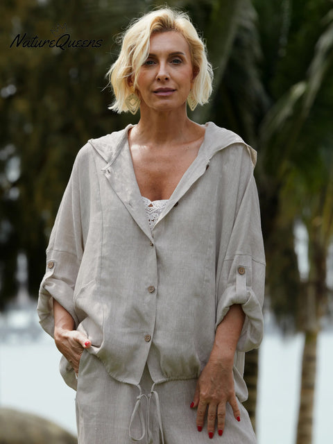 Women's Casual Hooded 100% Linen Jacket