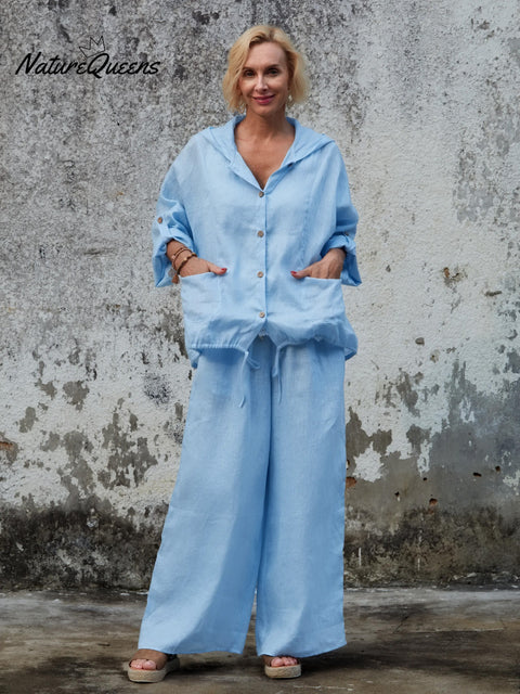 Women's Casual Hooded 100% Linen Jacket