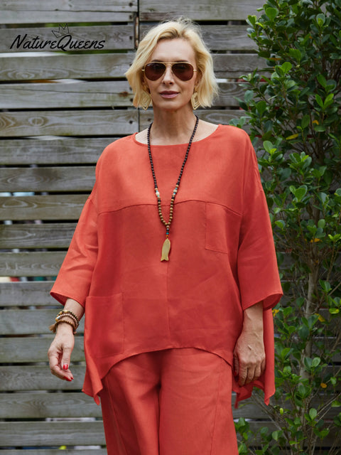 Women's Crew Neck 100% Linen Shirt