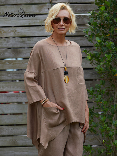 Women's Crew Neck 100% Linen Shirt