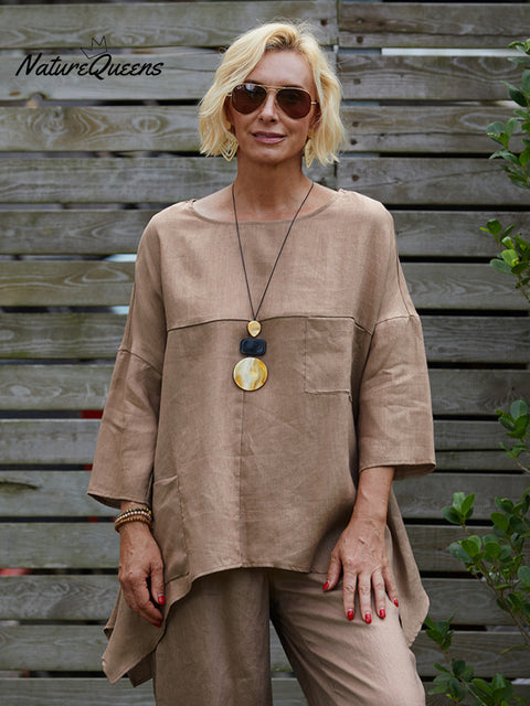 Women's Crew Neck 100% Linen Shirt