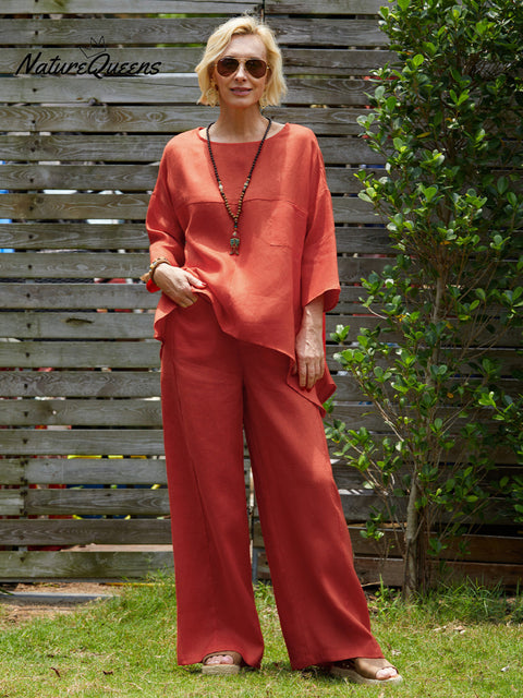Women's Crew Neck 100% Linen Shirt