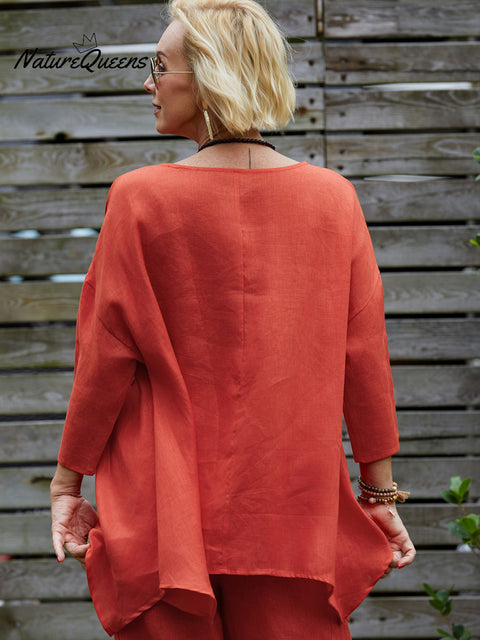 Women's Crew Neck 100% Linen Shirt