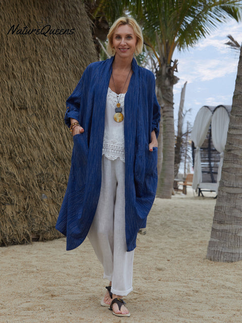 100% Linen Women's Linen Pocket Long Cardigan