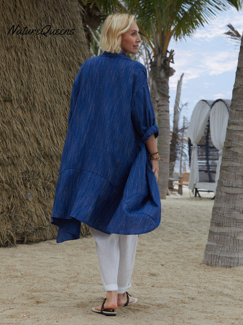 100% Linen Women's Linen Pocket Long Cardigan