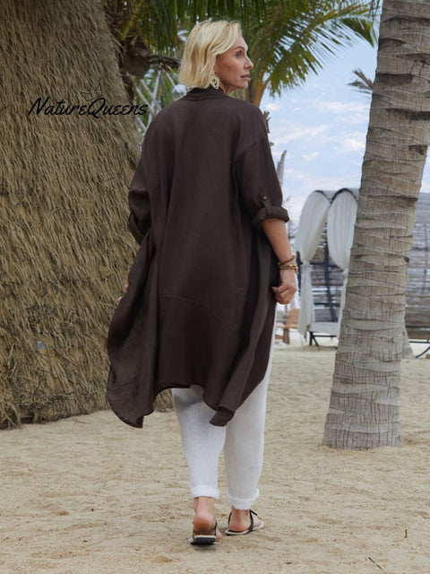 Women's Linen Pocket Long Cardigan