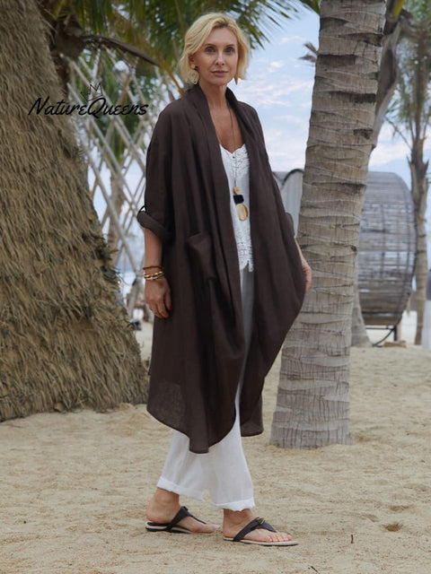 Women's Linen Pocket Long Cardigan