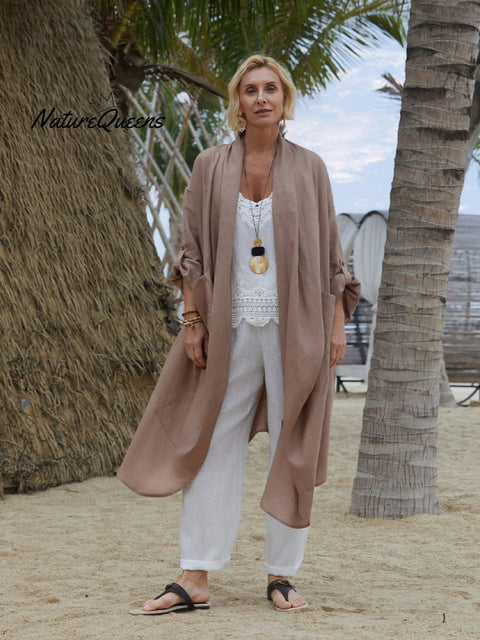 Women's Linen Pocket Long Cardigan