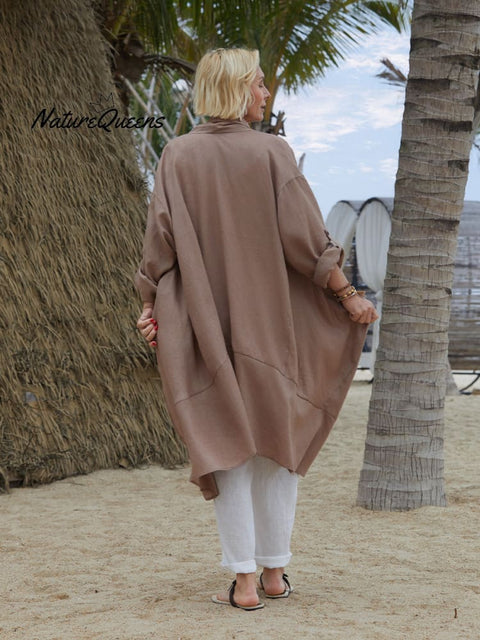 Women's Linen Pocket Long Cardigan