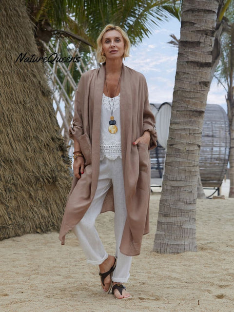 Women's Linen Pocket Long Cardigan