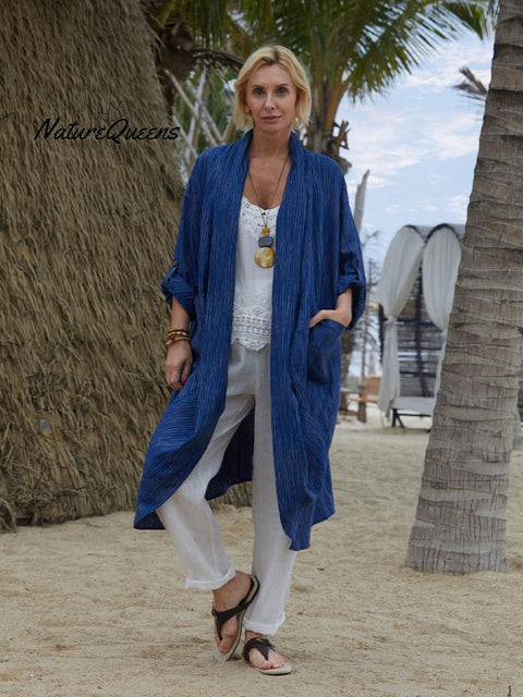Women's Linen Pocket Long Cardigan