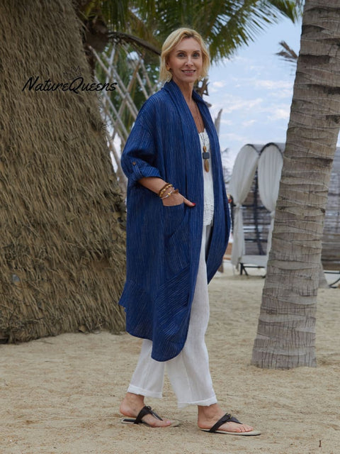 Women's Linen Pocket Long Cardigan