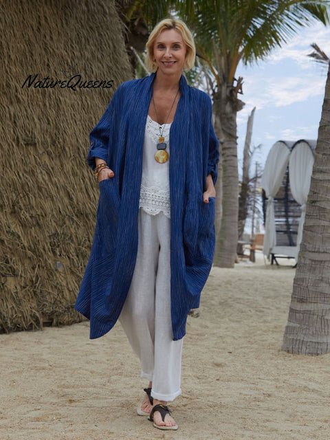 Women's Linen Pocket Long Cardigan