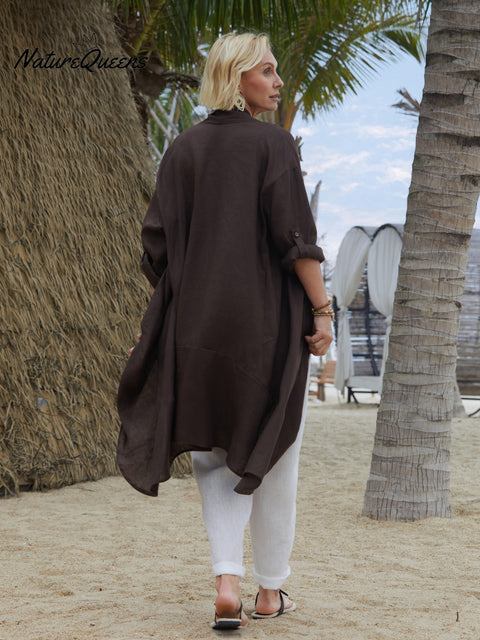 100% Linen Women's Linen Pocket Long Cardigan