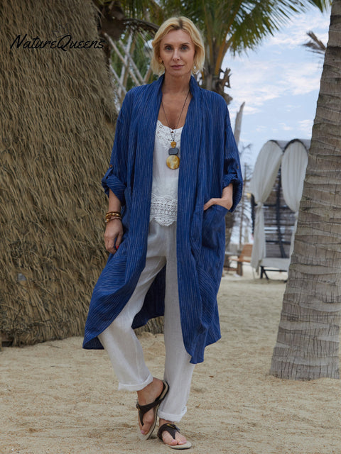 100% Linen Women's Linen Pocket Long Cardigan