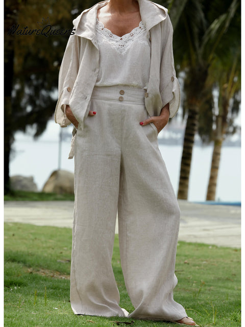 Women's 100% Linen Jacket and Pats Sets