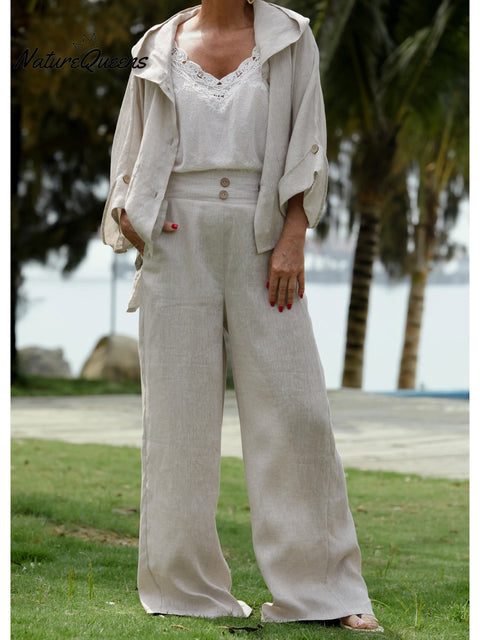 Women's 100% Linen Jacket and Pats Sets