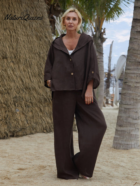 Women's 100% Linen Jacket and Pats Sets
