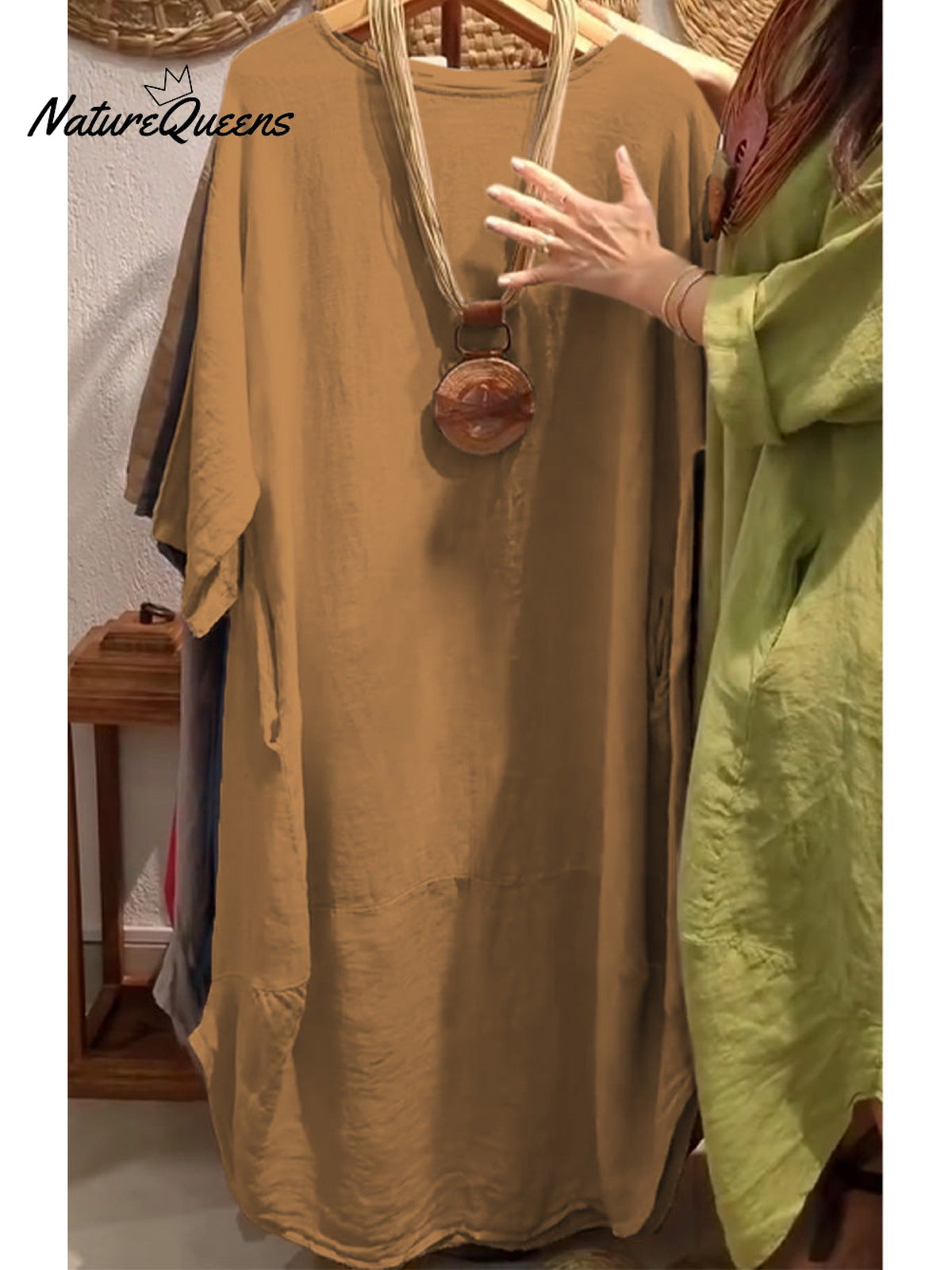 100% Linen Women's Casual Pocket Cotton and Line Dress