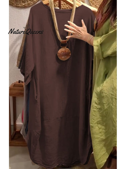 Women's Casual Pocket Cotton and Line Dress