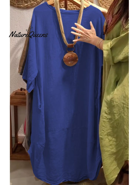 Women's Casual Pocket Cotton and Line Dress