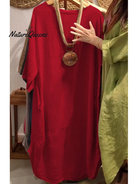 Women's Casual Pocket Cotton and Line Dress