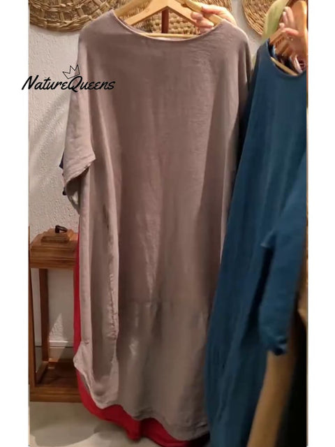 Women's Casual Pocket Cotton and Line Dress