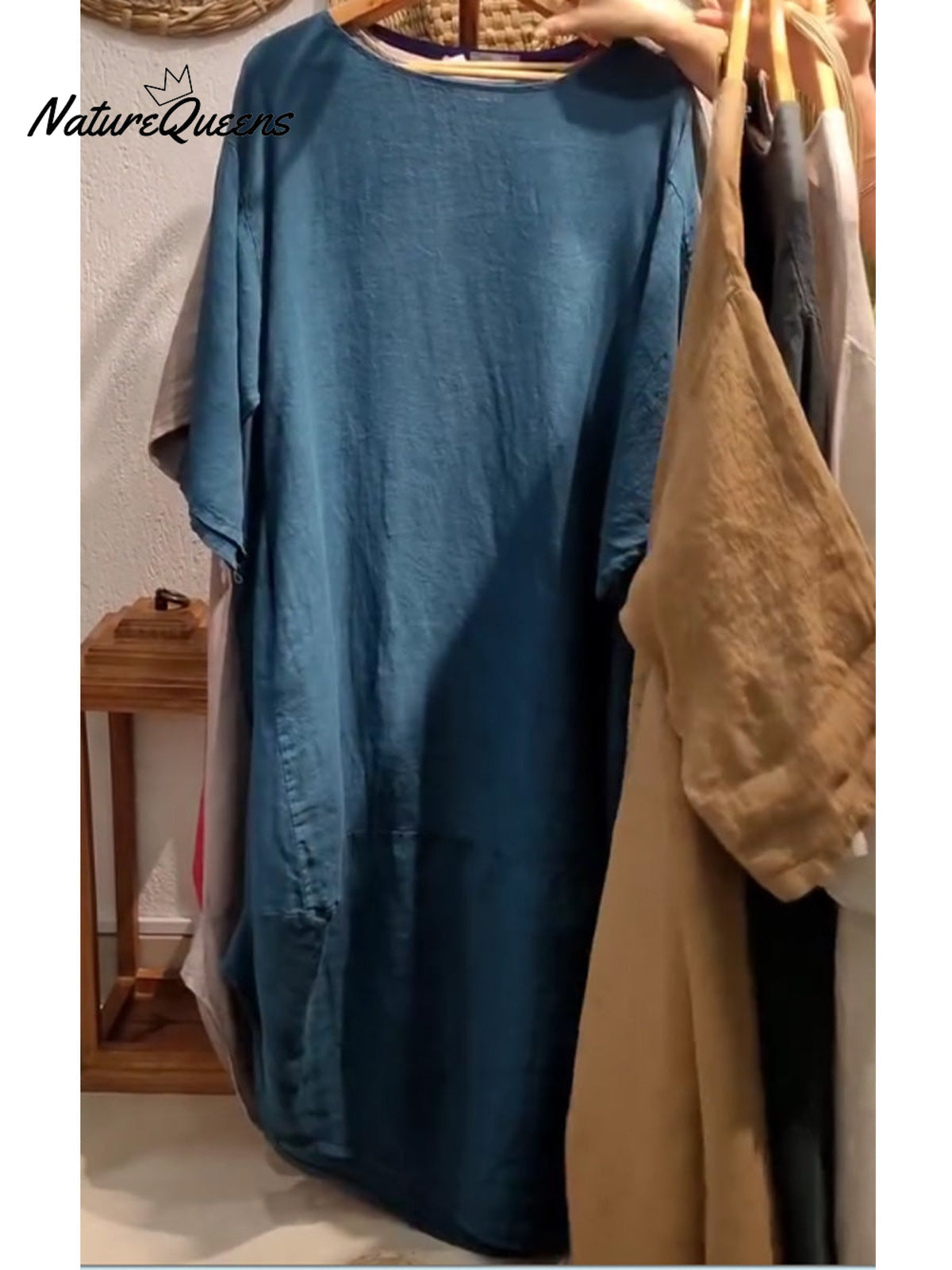 100% Linen Women's Casual Pocket Cotton and Line Dress