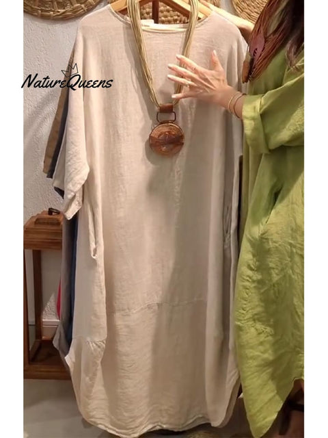 Women's Casual Pocket Cotton and Line Dress