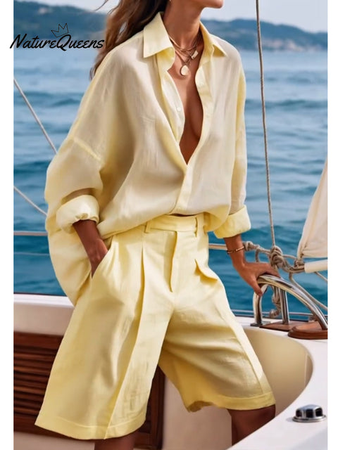 Women's Cotton And Linen Casual Shirt and Pants Set