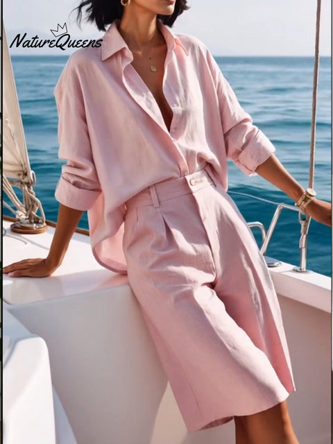 Women's Cotton And Linen Casual Shirt and Pants Set