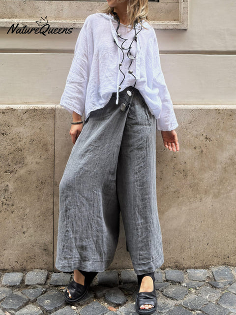 Women's Cotton And Linen Casual Wide Leg Pants