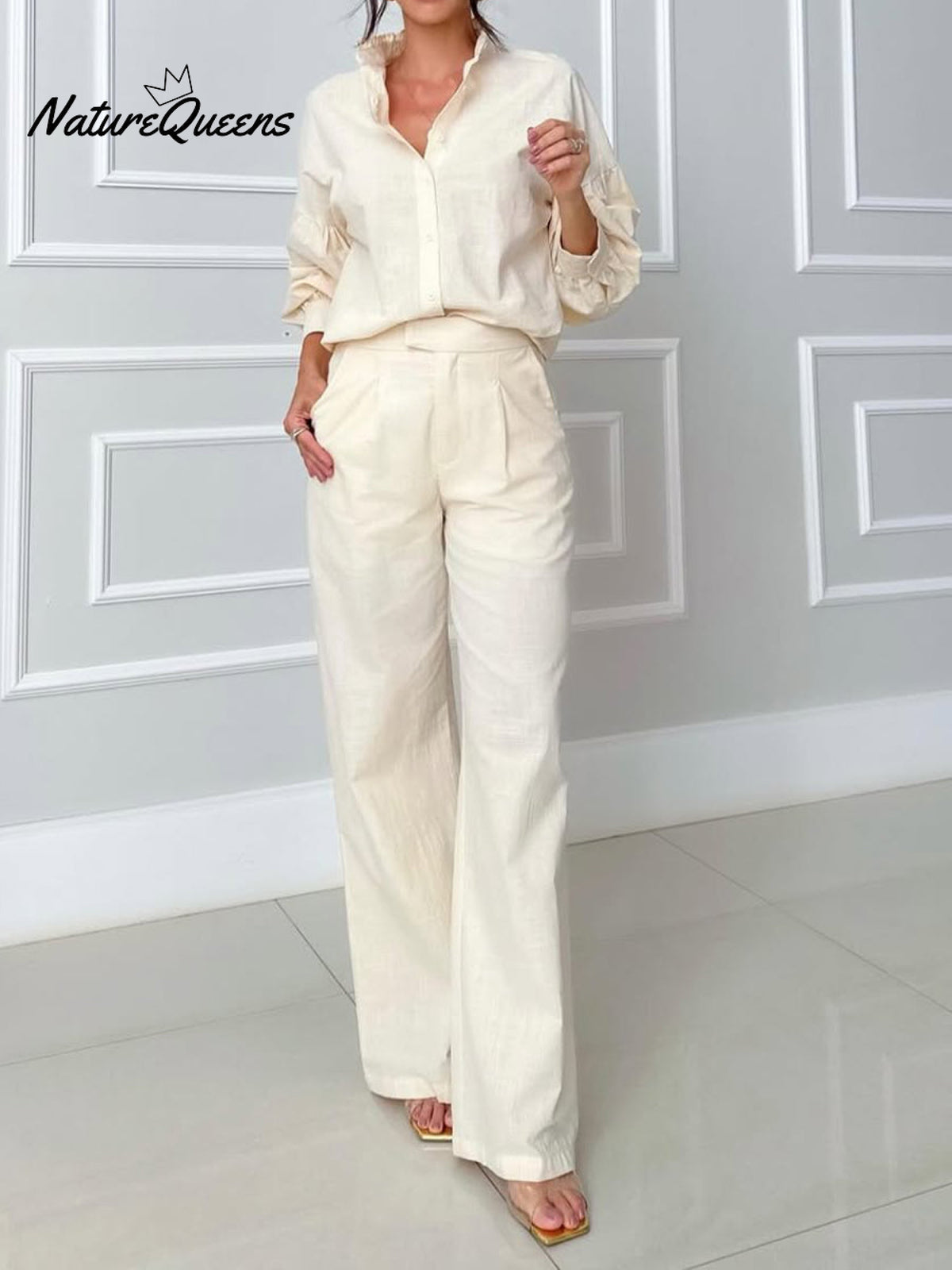 Women's Cotton And Linen Shirt and Pants Set