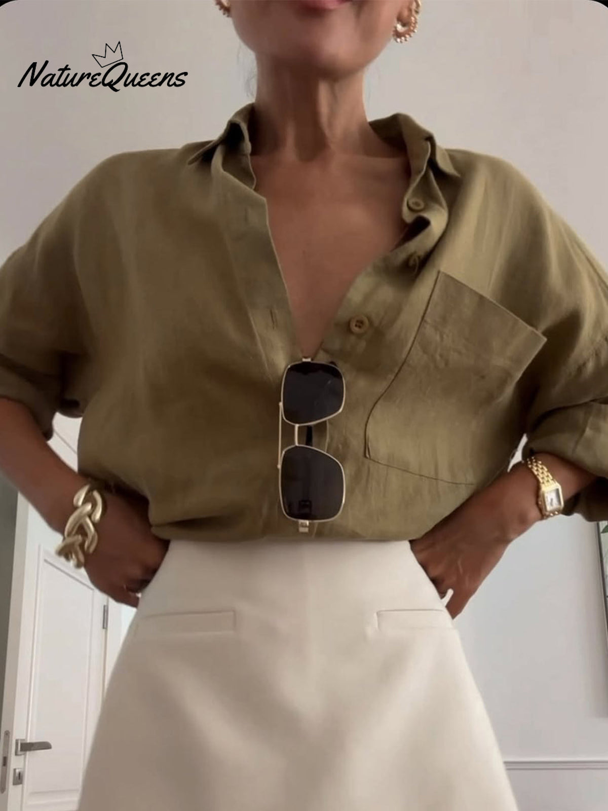 Women's Long Sleeve Cotton and Linen Shirt