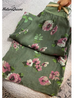 Women's Floral Print Casual Cotton and Linen Pants