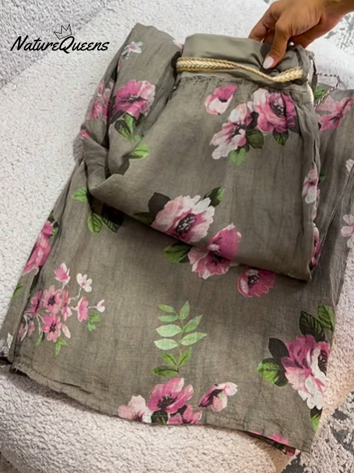 Women's Floral Print Casual Cotton and Linen Pants