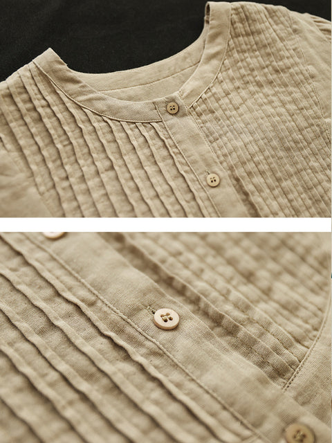 Women's Pleated Cotton and Linen Casual Shirt