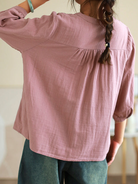 Women's Pleated Cotton and Linen Casual Shirt