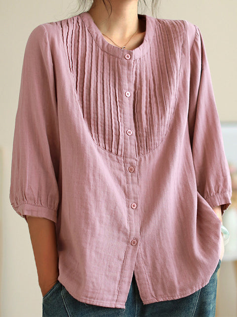 Women's Pleated Cotton and Linen Casual Shirt