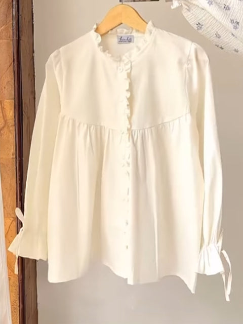 Women's 100% Cotton Casual Ruffle Shirt