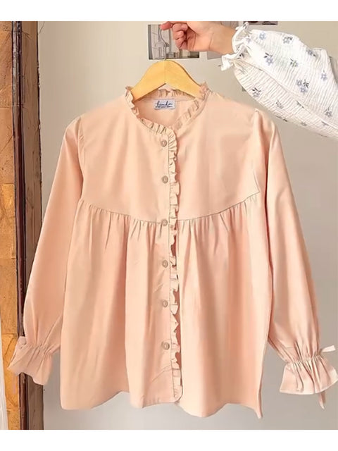 Women's 100% Cotton Casual Ruffle Shirt