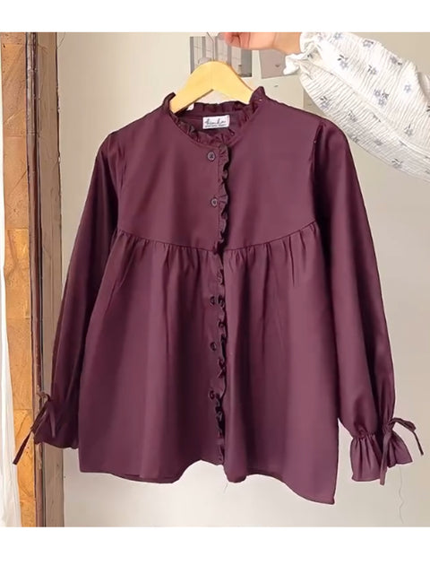 Women's 100% Cotton Casual Ruffle Shirt